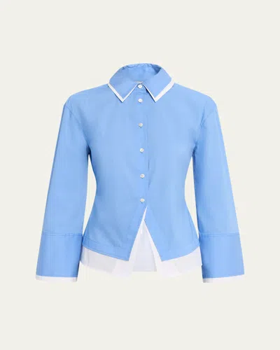 Veronica Beard Womens Cadet Bonnie Button-down Cotton-blend Shirt In Blue