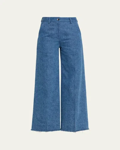 Michael Kors Cropped Wide-leg Denim Jeans In Blue