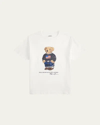 Ralph Lauren Boy's Polo Bear Flag Print Short-sleeve T-shirt In White