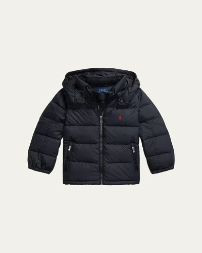 Ralph Lauren Boy's Ripstop Hooded Down Jacket In Black