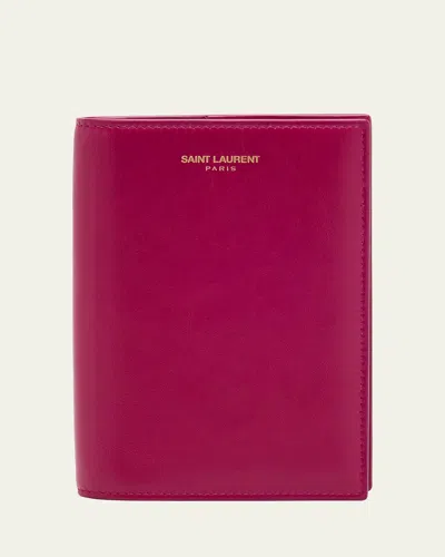 Saint Laurent Leather Passport Holder In Pink