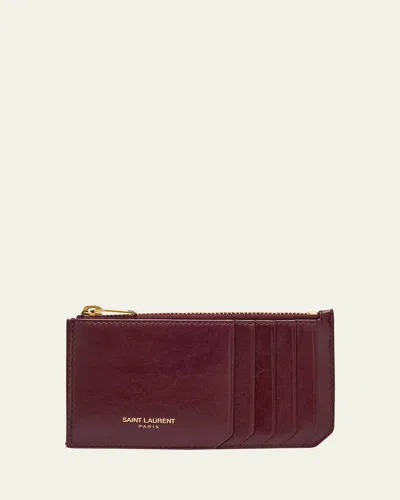 Saint Laurent Fragments Card Case In Leather In Red