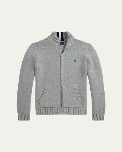 Ralph Lauren Boy's Pony Embroidered Sweater In Gray