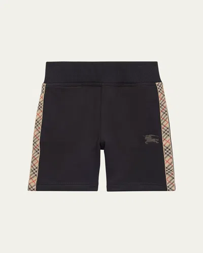 Burberry Cotton Shorts With Check Trims For Kids In Black