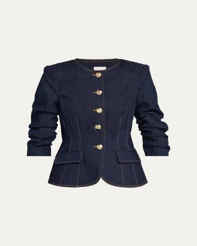 Cinq À Sept Cinq A Sept Chris Ruched Denim Jacket In Purple