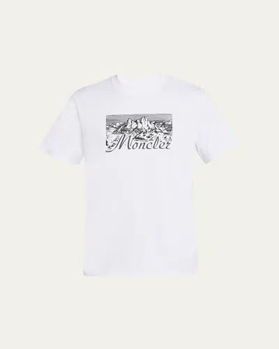 Moncler Mens White Graphic-print Crewneck Cotton T-shirt
