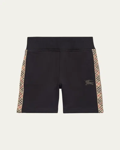 Burberry Cotton Shorts With Check Trims For Kids In Black