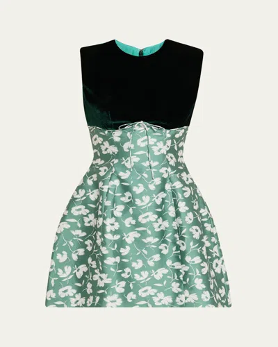 Markarian Jolie Velvet Empire-waist Floral Brocade Mini Dress In Multi
