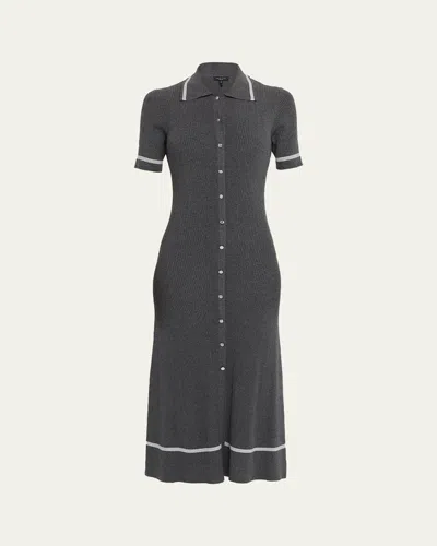 Rag & Bone Kassy Tipped Midi Polo Dress Charcoal In Gray