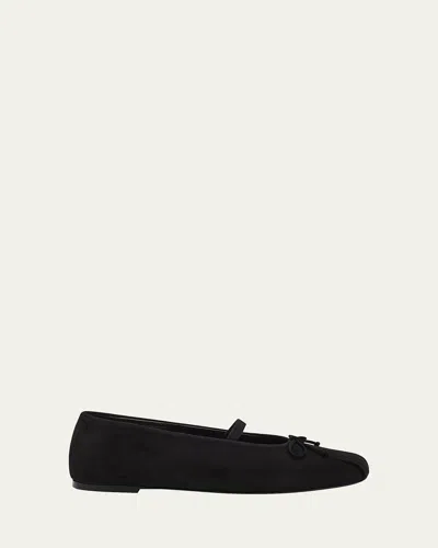 Stuart Weitzman Prima Suede Mary Jane Ballerina Flats In Black