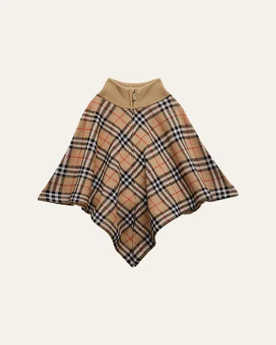 Burberry Girl's Lette Wool-blend Check Cape In Brown