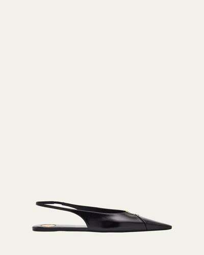 Saint Laurent Babylone Leather Ysl Slingback Ballerina Flats In Black