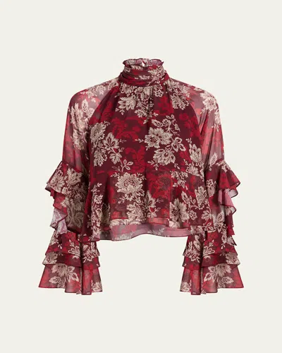 Cinq À Sept Gilded Paisley Tiered Ruffle-sleeve Blouse In Multi