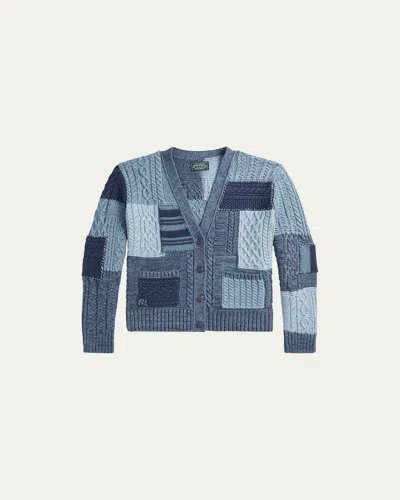 Ralph Lauren Girl's Cotton Patchwork Cardigan Sweater In Blue