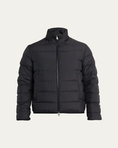 Moncler Quilted Down Jacket With High Collar And Logo Patch In Black