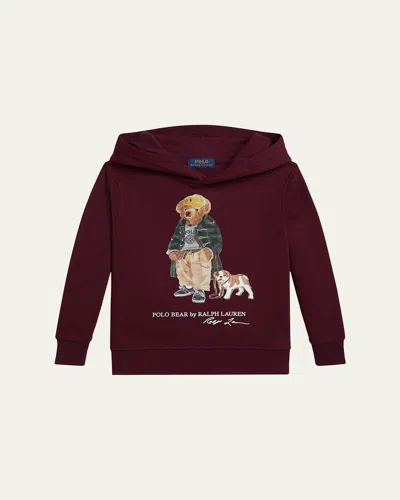 Ralph Lauren Boy's Graphic-print Fleece Knit Hoodie In Burgundy