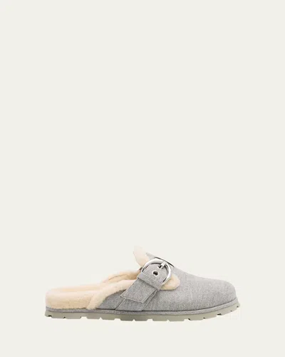 Stuart Weitzman Chrystie Shearling-lined Flannel Mules In Gray