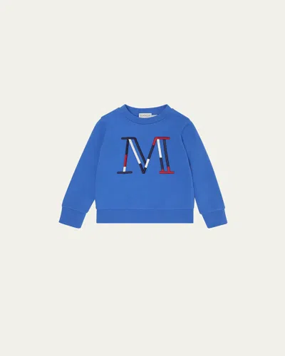 Moncler Boy's Tricolor Embroidered M Logo Sweatshirt In Blue