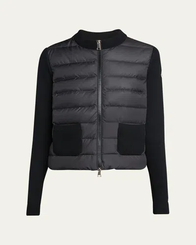 Moncler Padded Wool Zip-up Cardigan In Black