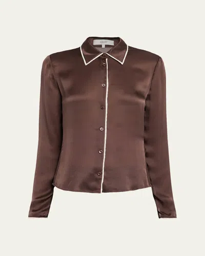 Frame Womens Coffee Multi The Slim Essential Silk Shirt In Brown