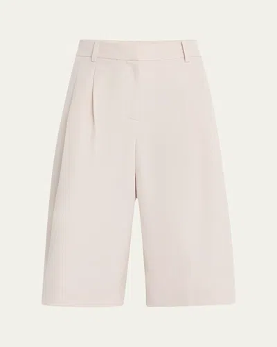 Lafayette 148 Sutton Pleated Wide-leg Shorts In White