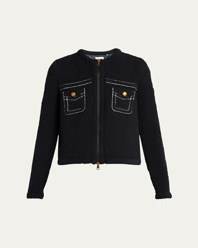 Moncler Comfort Wool Zip Cardigan In Blue