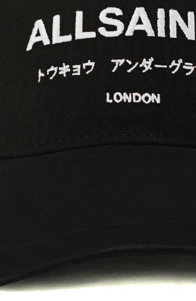 Allsaints Underground Logo Adjustable Cotton Canvas Baseball Cap In Black