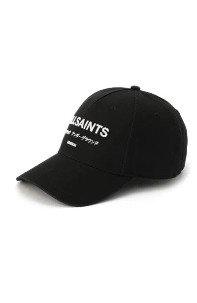 Allsaints Underground Logo Adjustable Cotton Canvas Baseball Cap In Black