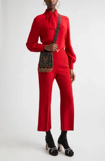 Valentino Wool Crepe Crop Flare Pants In Red