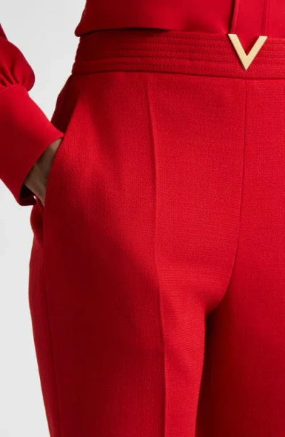 Valentino Wool Crepe Crop Flare Pants In Red