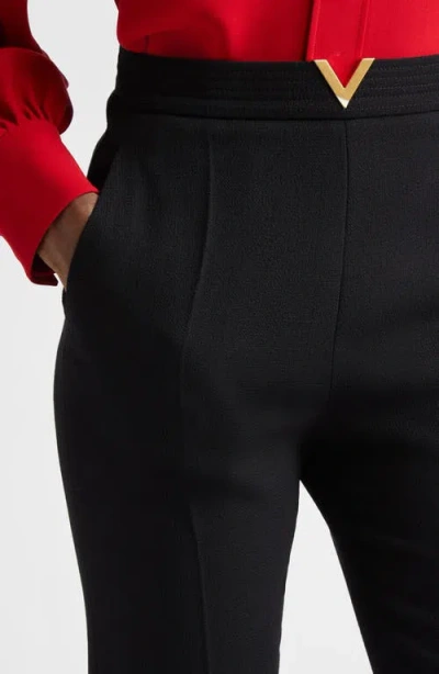 Valentino Wool Crepe Crop Flare Pants In Black