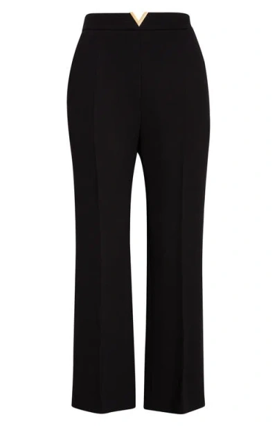Valentino Wool Crepe Crop Flare Pants In Black