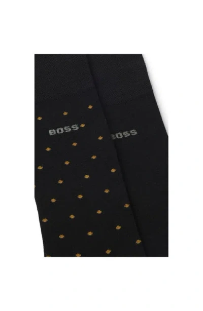 Hugo Boss Boss Assorted 2-pack Dot & Solid Dress Socks In Black