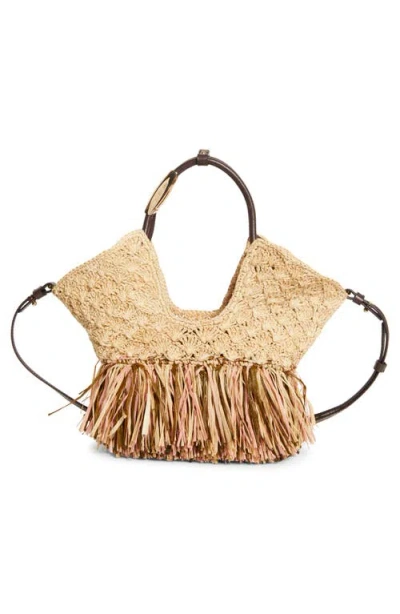 Zimmermann Goldentime Large Embellished Leather-trimmed Fringed Raffia Tote In Brown
