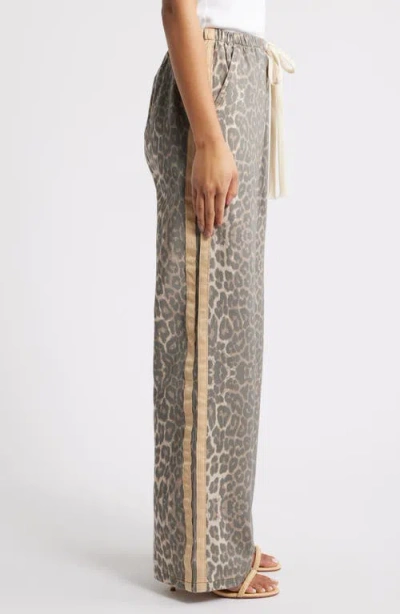 Petal And Pup Petal & Pup Fletcher Leopard Print Racer Stripe Drawstring Jeans In Gray