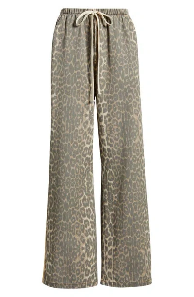 Petal And Pup Petal & Pup Fletcher Leopard Print Racer Stripe Drawstring Jeans In Gray