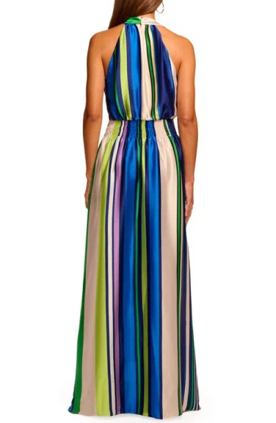 Ramy Brook Kamil Stripe Sleeveless Satin Maxi Dress In Multi