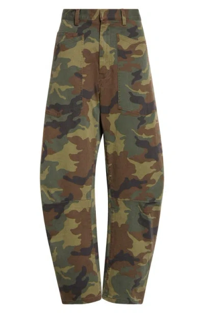 Nili Lotan Shon Camo-print Barrel-leg Ankle Pants In Multi