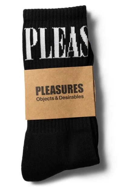 Pleasures Monitor Logo Inarsia Cotton Crew Socks In Black