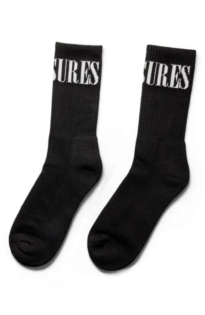 Pleasures Monitor Logo Inarsia Cotton Crew Socks In Black
