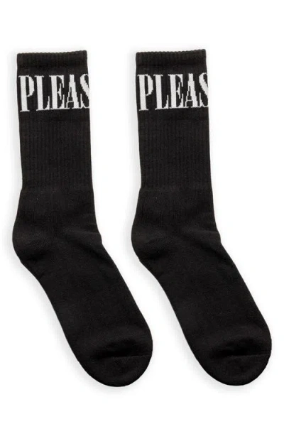 Pleasures Monitor Logo Inarsia Cotton Crew Socks In Black