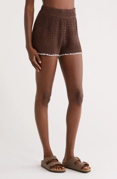 Elan Open Knit Cover-up Shorts In Brown