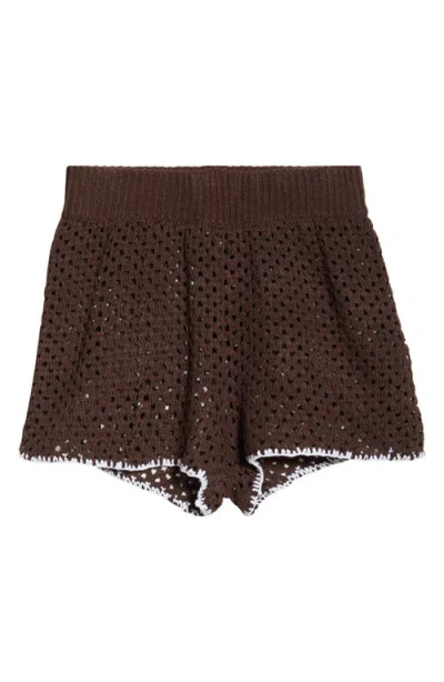 Elan Open Knit Cover-up Shorts In Brown