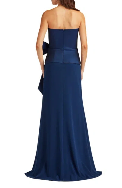 Tadashi Shoji Strapless Stretch Crepe Gown In Blue