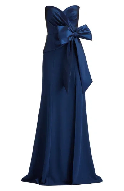 Tadashi Shoji Strapless Stretch Crepe Gown In Blue