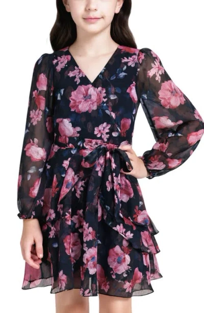 Zunie Kids' Rose Metallic Long Sleeve Party Dress In Multi