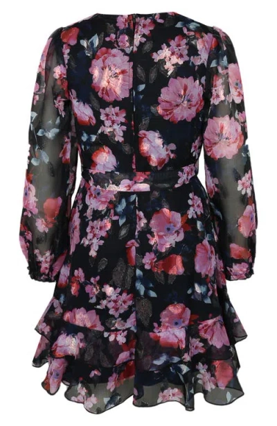 Zunie Kids' Rose Metallic Long Sleeve Party Dress In Multi