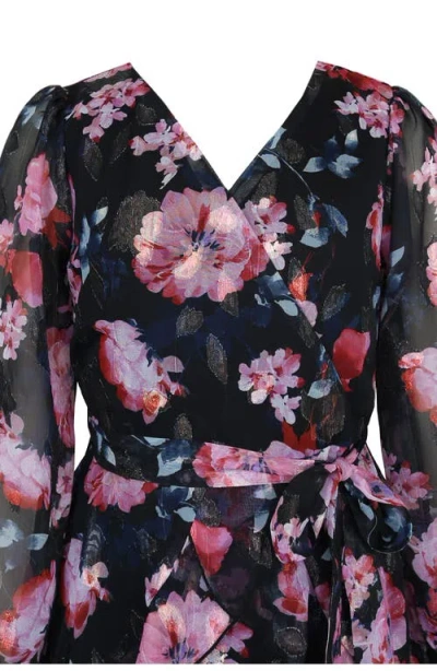 Zunie Kids' Rose Metallic Long Sleeve Party Dress In Multi