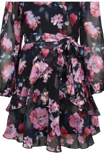 Zunie Kids' Rose Metallic Long Sleeve Party Dress In Multi