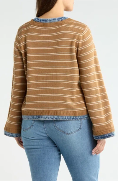 Wit & Wisdom Mixed Media Denim Trim Jacket In Multi